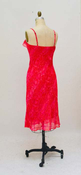 Vintage Betsy Jonhson Dress 00s Y2K Bias Cut Pink Red Dress Snake Print Chiffon Slip Dress Medium Large// 90s Pink Snake Print Tank Dress