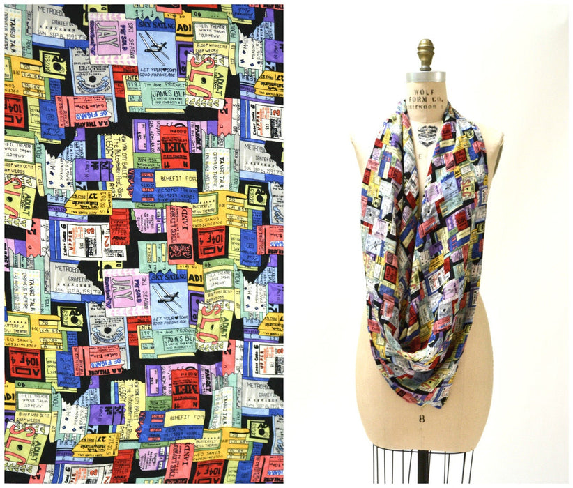 90s Vintage Nicole Miller Silk Large Scarf with New York City NYC Met Opera Theater Tickets