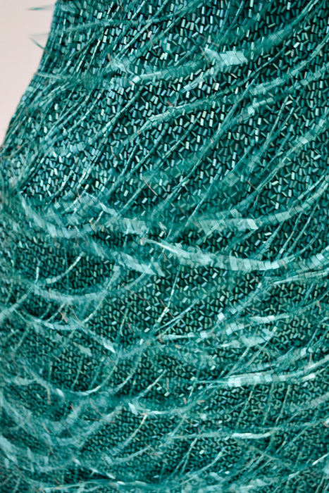 80s Vintage Bob Mackie Blue Green Beaded Fringe Dress Vintage Green Metallic Dress Small // Beaded Fringe Dress Flapper Inspired Cher Dress