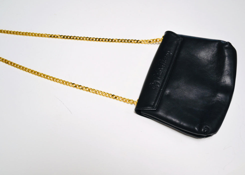 90s Vintage Black Leather Purse Bag By Paloma Picasso//  Black Leather Gold Chain Cross Body Bag Small Black Leather Bag Made in Italy