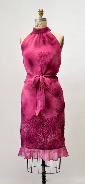 Vintage 00s Y2K Chiffon Halter Top Skirt Pink Y2K Party Halter neck Summer Party dress Small 90s 00s Y2k Tank Halter neck Dress Kookai