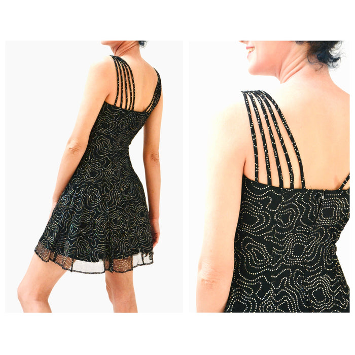 90s 00s Vintage Black Metallic Prom Party Dress Black Metallic Tank Club Dress// 90s Black Party Tank Dress XS Small Metallic Glitter Dress
