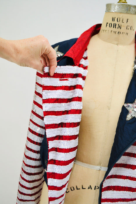 90s Vintage Sequin Jacket American Flag USA Large Modi// Vintage Sequin Moto Jacket Stars Stripes USA America Olympics Star Sequin Jacket