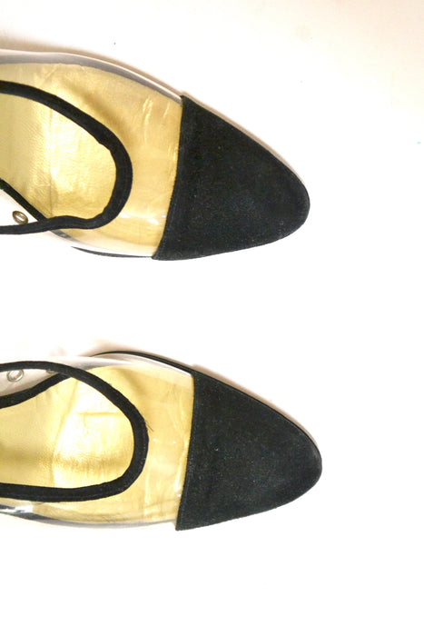 80s Vintage High Heels Size 5 1/2 Black Sheer High Heel Pumps by Charles Jourdan Made in Spain Size 5 1/2 Black Pumps