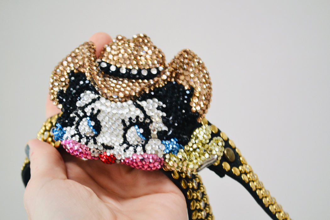 90s Vintage Katherine Baumann Beverly Hills Swarovski Crystal Betty Boop Belt Buckle Rhinestone Studded Belt Cartoon Betty Boop Belt Kippys