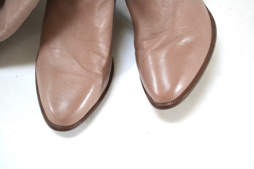 80s Vintage Nude Brown Leather High Heel Boots Size 7 Pointed Toe Boots Slouchy Brazil // Vintage Size 7 Leather Boots 1st Edition Classics
