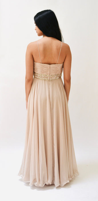 90s Vintage Wedding Party Tan Nude Evening Gown Jacket Rhinestone Beaded Dress Small Medium// Rose Taft Mother Of the Bride Wedding Dress