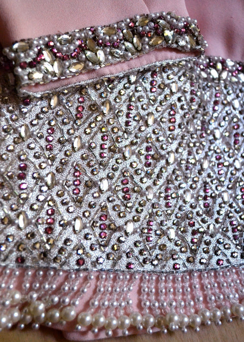 60s Vintage Beaded Dress Pink Rhinestone Mad Men Dress Large// Vintage Pink Beaded Rhinestone Party Dress 60s 70s Vintage GLam Dress