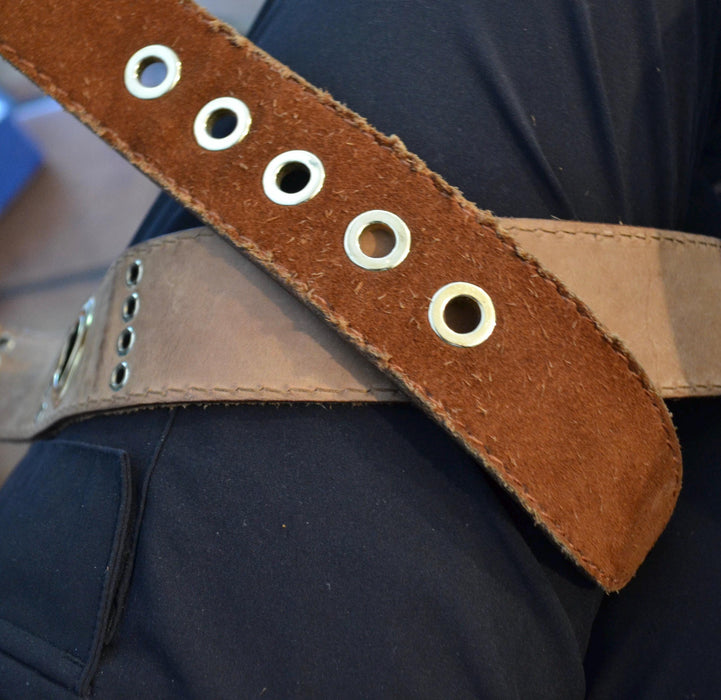 90s 2000s Vintage Dolce & Gabbana Belt Brown Suede Leather Gold Brown Leather Dolce Gabbana Belt Medium 36-39" Gold Brown Belt Made in Italy