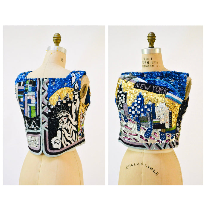 90s Vintage Silver Sequin Top Tank New York City NYC pop art Sequin crop top Medium// Vintage Metallic Sequin Top Lumari Luz Marina McAninch