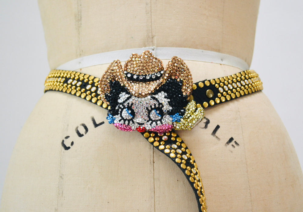 90s Vintage Katherine Baumann Beverly Hills Swarovski Crystal Betty Boop Belt Buckle Rhinestone Studded Belt Cartoon Betty Boop Belt Kippys