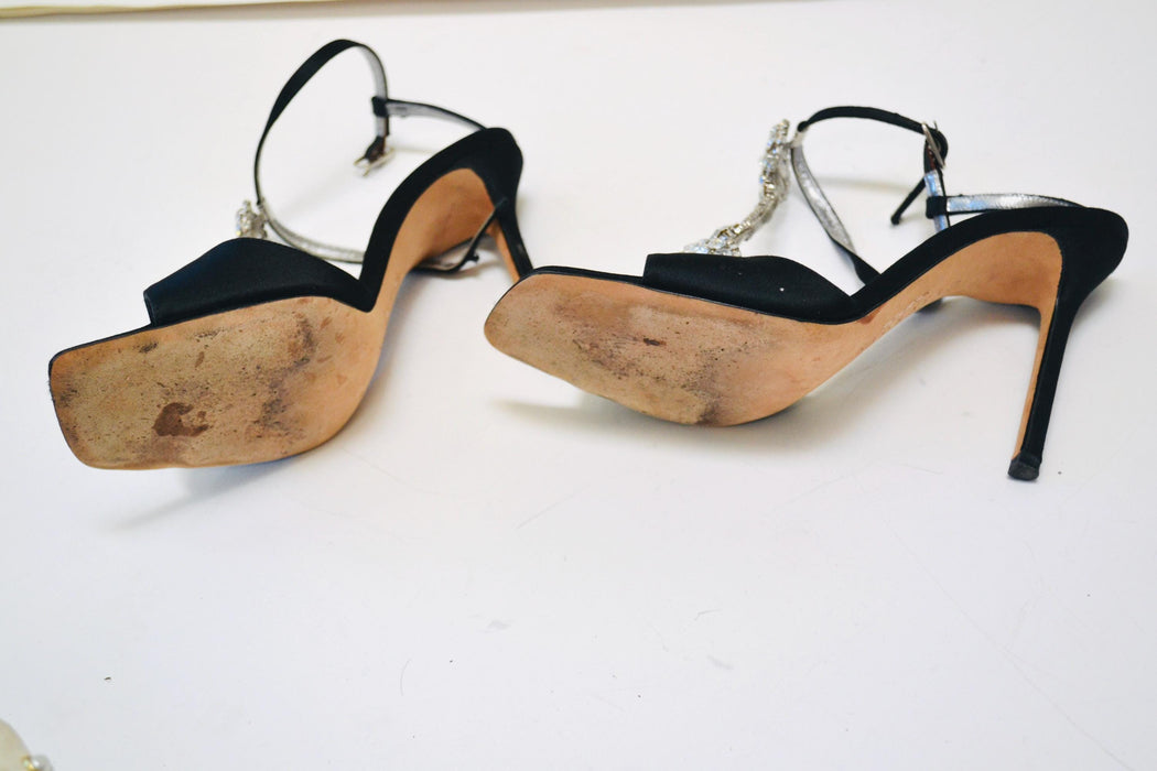 Vintage 00s Black Rhinestone High Heel Sandals Size 7 37 By Christian Lacroix 90s Rhinestone High Heel Sandals Strapy Wedding Shoes