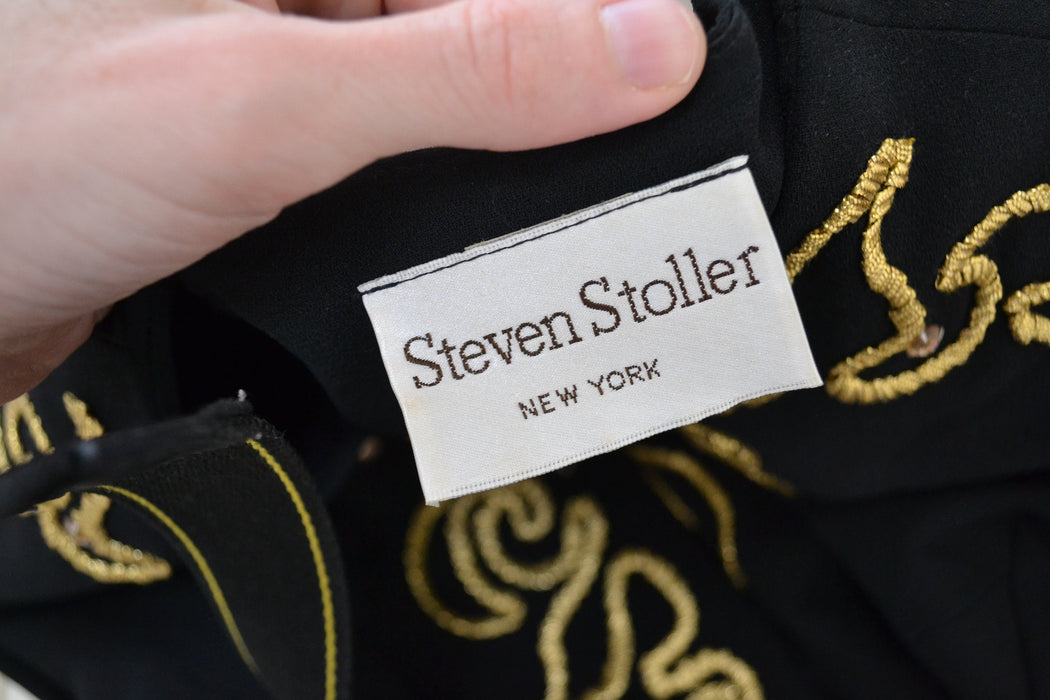80s 90s Glam Vintage Black Gold Jacket Rhinestone Embroidered metallic Jacket Medium// Black Cropped Jacket Steven Stoller Metallic Medium