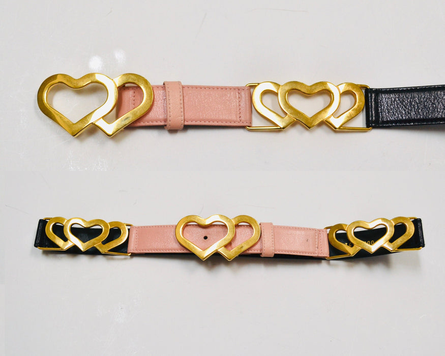 80s 90s Vintage ESCADA Black Pink heart Belt Metallic Gold Black Leather Belt size 40 Medium Large 80s Glam Heart Wedding Black Gold Belt