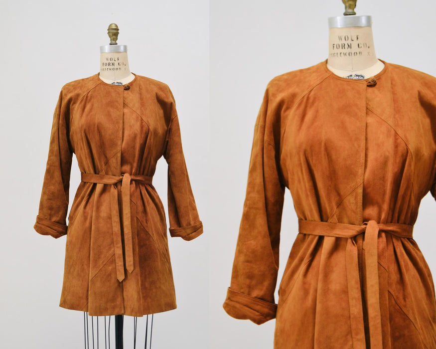 70s Vintage Brown Leather Jacket Sueded Coat Leather Jacket Small Medium // 80s 90s Brown Leather Jacket Long Brown Leather jacket