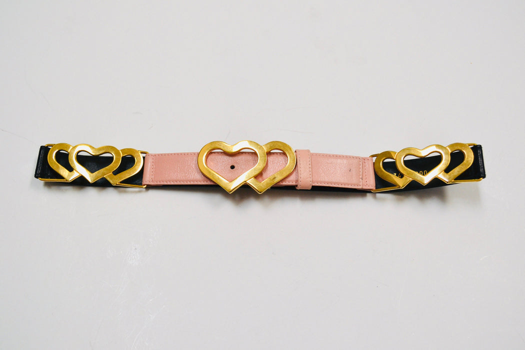 80s 90s Vintage ESCADA Black Pink heart Belt Metallic Gold Black Leather Belt size 40 Medium Large 80s Glam Heart Wedding Black Gold Belt