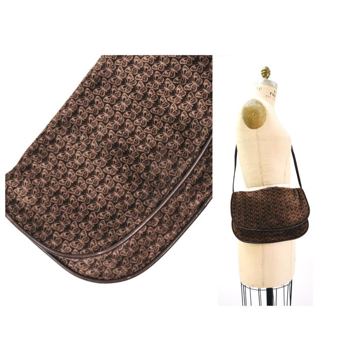 70s Vintage Bottega Veneta Butterfly Print Brown Leather Suede Cross body Bag Vintage Bottega Bag Purse Brown Butterfly print Boho Bag