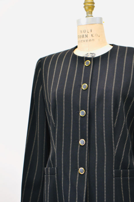 Vintage Escada Suit Pinstripe Wool Escada Suit Jacket Skirt Blazer Large Black white Striped Skirt Suit Black Stripe Jacket Medium Large