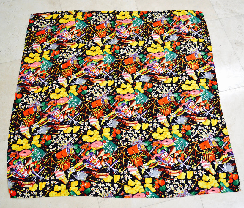 90s Vintage Nicole Miller Silk Large Scarf Junk Food Scarf Candy Chocolate Ice Cream And Sugar Pop Art