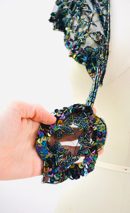 Vintage Black \Beaded Sequin Shawl Wrap Burlesque Flapper Black Sequin Beaded Wrap Vintage Sharmark Las Vegas Wrap Collar Shawl