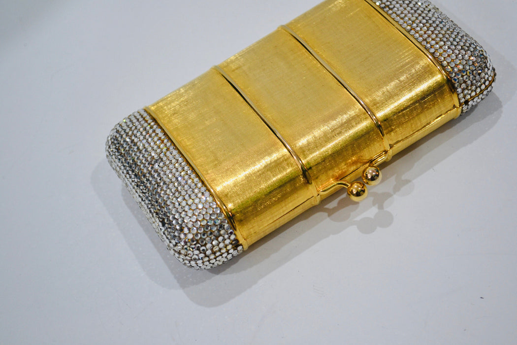 70s Vintage Judith Leiber Gold Evening Bag Swarovski Crystal Minaudiere Gold Clutch Crystals Gold Metal Bag Purse Wedding Purse Clutch