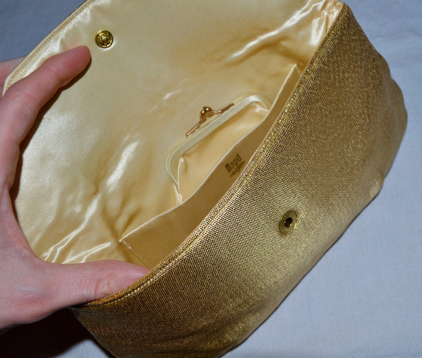 Vintage Gold metallic Clutch Purse bag Rhinestones and Pearls// Vintage Metallic Clutch// Metallic Gold Wedding Evening Bag purse clutch