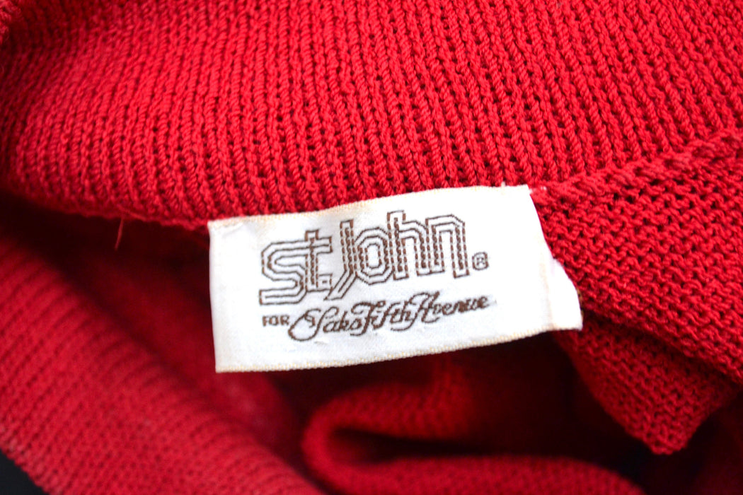 80s Vintage Red St John Dress Saks Fifth Avenue Red Knit Dress by St John // 80s Red Sweater Knit Dress Small Medium 80s Glam Designer Dress