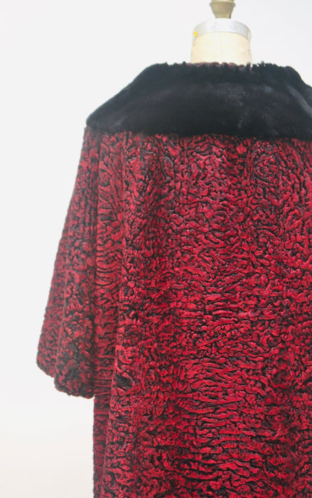 50s 60s Vintage Red Black Persian Lamb and Black Beaver Fur Coat Jacket Red Broadtail Fur Jacket Medium Paul Kossoff Fifth Avenue New york