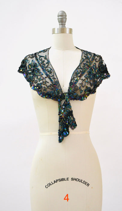 Vintage Black \Beaded Sequin Shawl Wrap Burlesque Flapper Black Sequin Beaded Wrap Vintage Sharmark Las Vegas Wrap Collar Shawl