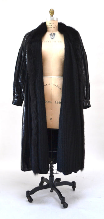 Vintage 80s Beltrami Black Snakeskin Fox Fur Coat Jacket Medium Large Made in Italy Vintage Designer Black Fur Snakeskin Coat Jacket Wool