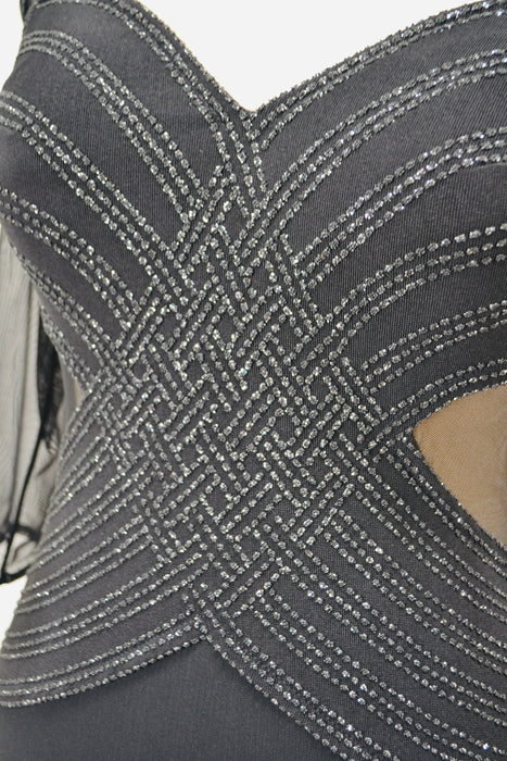 90s Vintage Black Metallic Evening Gown Prom Dress Illusion Dress Small // Black 90s Mesh Cut out Dress Bondage Dress Small Medium Tadashi