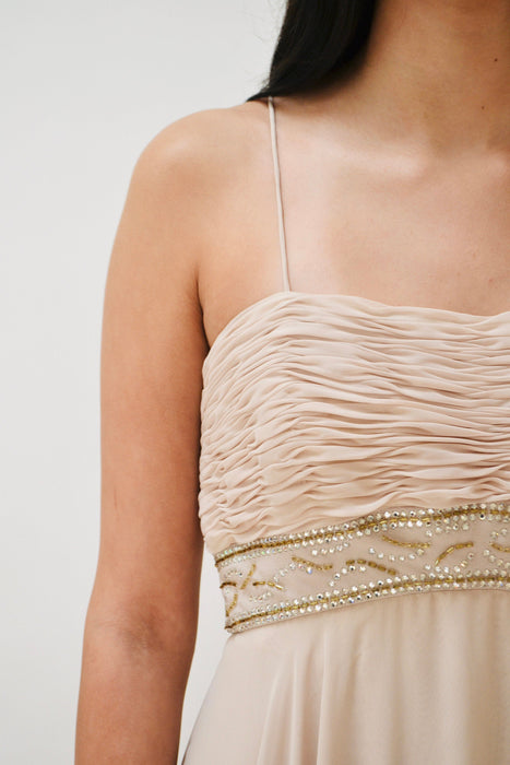 90s Vintage Wedding Party Tan Nude Evening Gown Jacket Rhinestone Beaded Dress Small Medium// Rose Taft Mother Of the Bride Wedding Dress