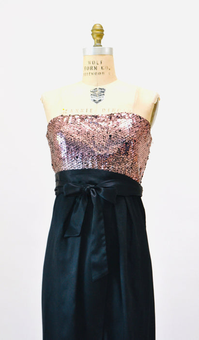 70s Vintage Pink Black Sequin Gown Dress Sequin Jacket By Estevez Strapless Sequin Dress Gown Pink Sequin Jacket Disco Party Medium