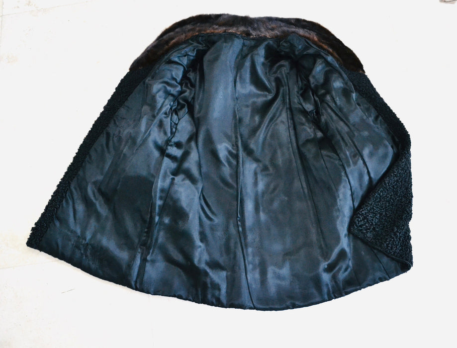 50s Vintage Black Persian Lamb and Mink Fur Coat Jacket Black Brown Broadtail Mink Fur Jacket Medium 50s 60s Black Fur Coat Jacket