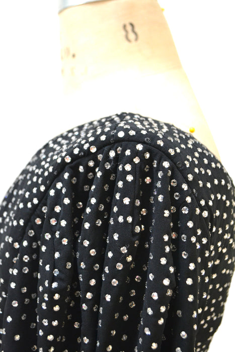 80s Vintage Black Evening Gown With Rhinestones Long Sleeves Medium Large by Rose Taft// Vintage Black Dress Metallic Pageant Dress Gown