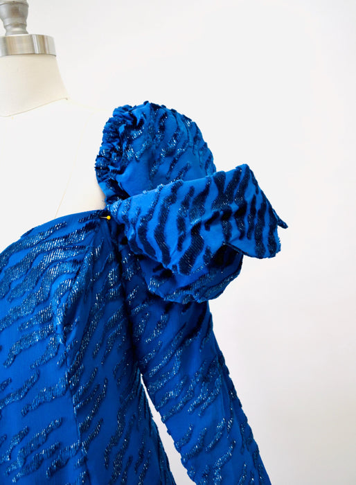 80s 90s Ball Gown Blue Silk Dress Dramatic Dynasty 80s Party Dress Small // Vintage 80s Pageant Princess Dress Ball Gown Cinderella Damaged