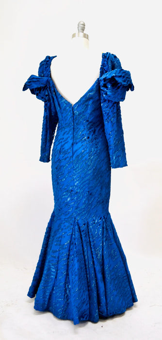 80s 90s Ball Gown Blue Silk Dress Dramatic Dynasty 80s Party Dress Small // Vintage 80s Pageant Princess Dress Ball Gown Cinderella Damaged