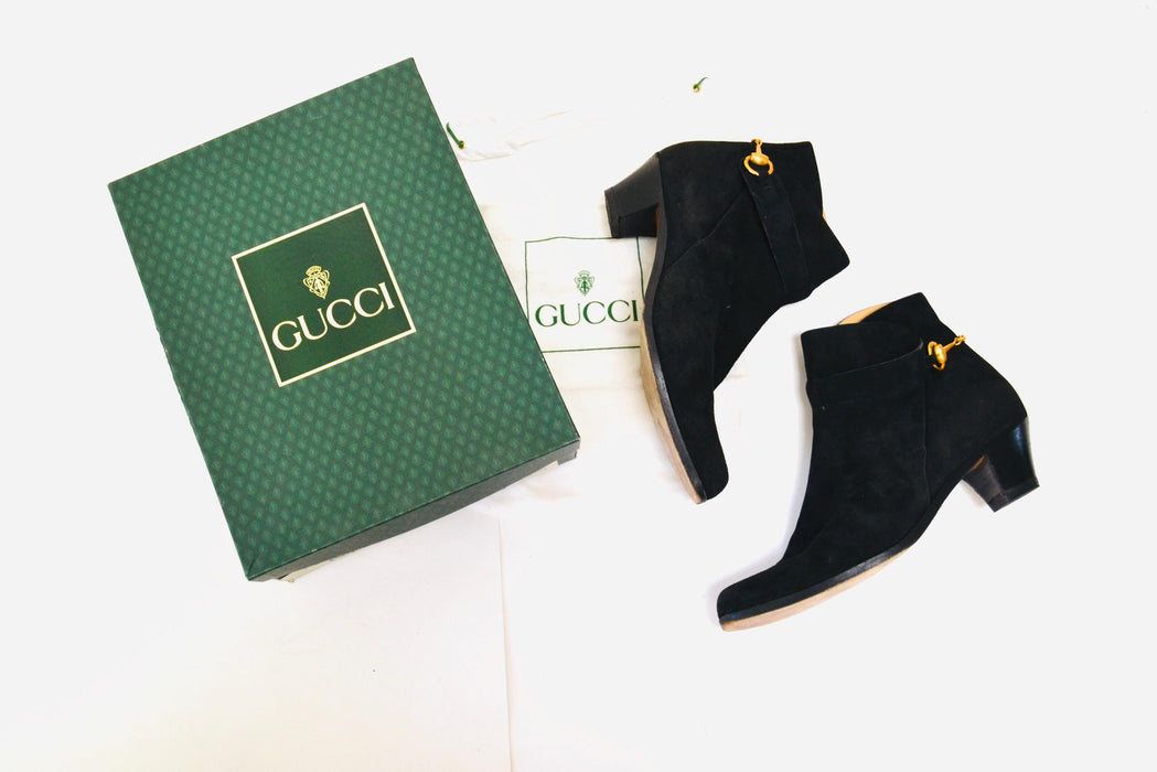 80s Vintage Gucci Black Leather Boots Size US 7 1/2 8 8 1/2 High Heel Black Booties Leather Boots Gucci Made In Italy Gucci Low heel Boots