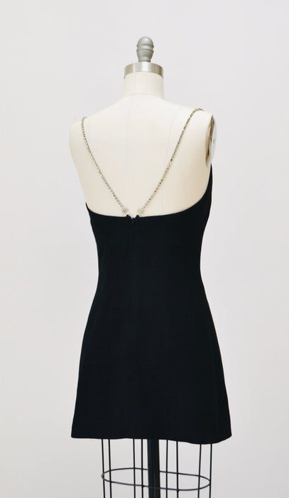 Vintage 90s Black Dress Black Cocktail Party Dress with Rhinestones By Bebe Small// Vintage 90s Sexy Prom Party Club Dress Black XS Small