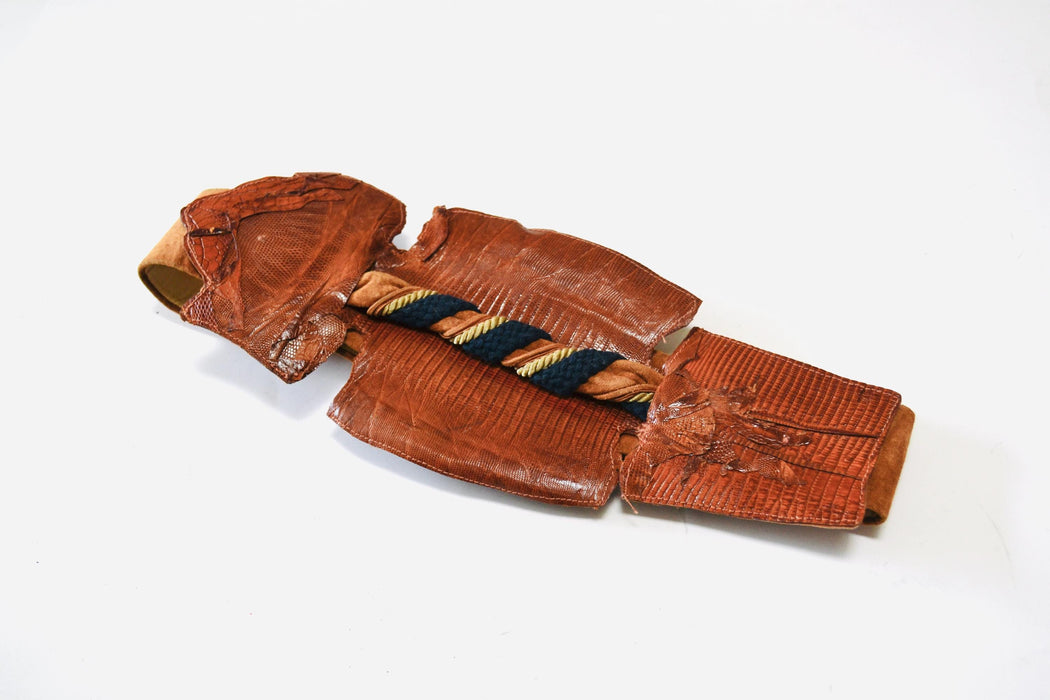 70s 80s Vintage Wide Brown Leather Belt Size Small Medium Brown Reptile Wide Brown leather Boho wedding belt Adjustable 25-30"