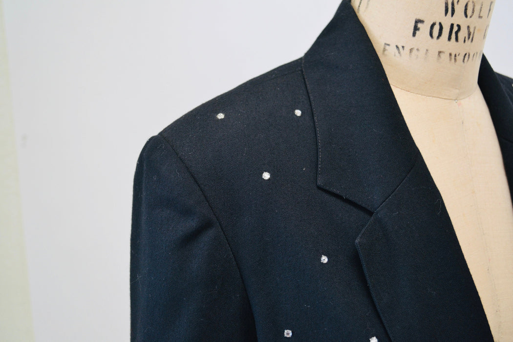 80s 90s Vintage Black Rhinestone Metallic Jacket Metallic Blazer Jacket Medium// 80s 90s Black Rhinestone Rockstar Glam Jacket Medium