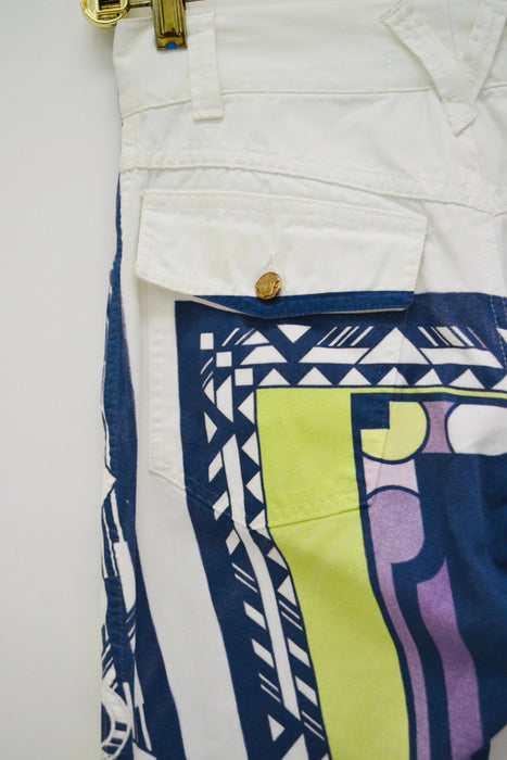 90s Vintage Versace Pants Jeans White Blue Yellow Printed Versace Pants Size 32 Italian Vintage Fashion Designer Size Small Medium