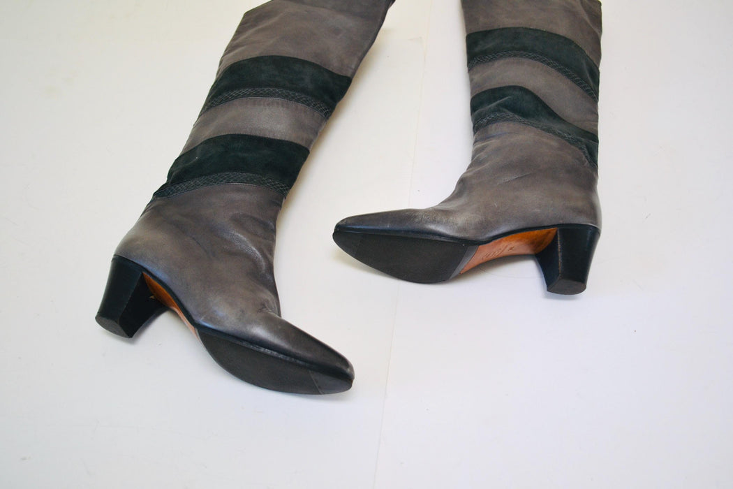 Vintage Grey Leather Boots Size 36 6 By Flli Zanin // Vintage 80s Knee High Leather Boots High Heels Size 36 6 Grey Gray Made in Italy