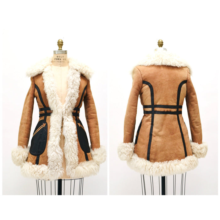 70s Vintage Shearling Afghan Jacket Coat XXS XS Tan Brown Penny Lane//  70s Shearling Coat Sheepskin Fur Boho Afghan Jacket Penny Lane Yaqub