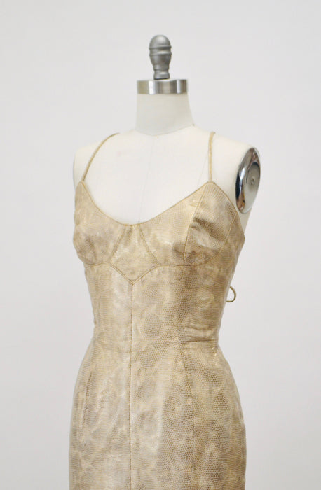 Stunning 90s 20002 y2k Leather Dress Gold Tan Lace Up leather Dress XS Small  Michael Hoban North Beach// Leather Body Con Dress Short Dress