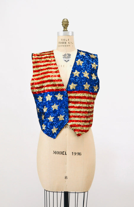 80s 90s Vintage Sequin Vest American Flag USA Large// Vintage Sequin Vest Stars USA America Olympics Uncle Sam Sequin Vest Mens womens