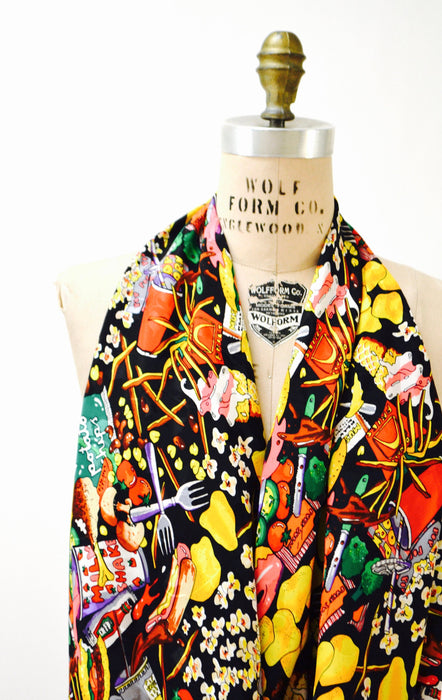 90s Vintage Nicole Miller Silk Large Scarf Junk Food Scarf Candy Chocolate Ice Cream And Sugar Pop Art