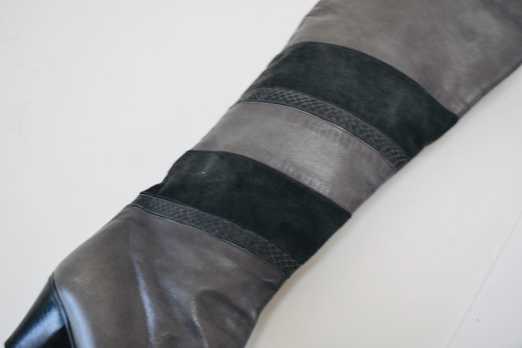 Vintage Grey Leather Boots Size 36 6 By Flli Zanin // Vintage 80s Knee High Leather Boots High Heels Size 36 6 Grey Gray Made in Italy