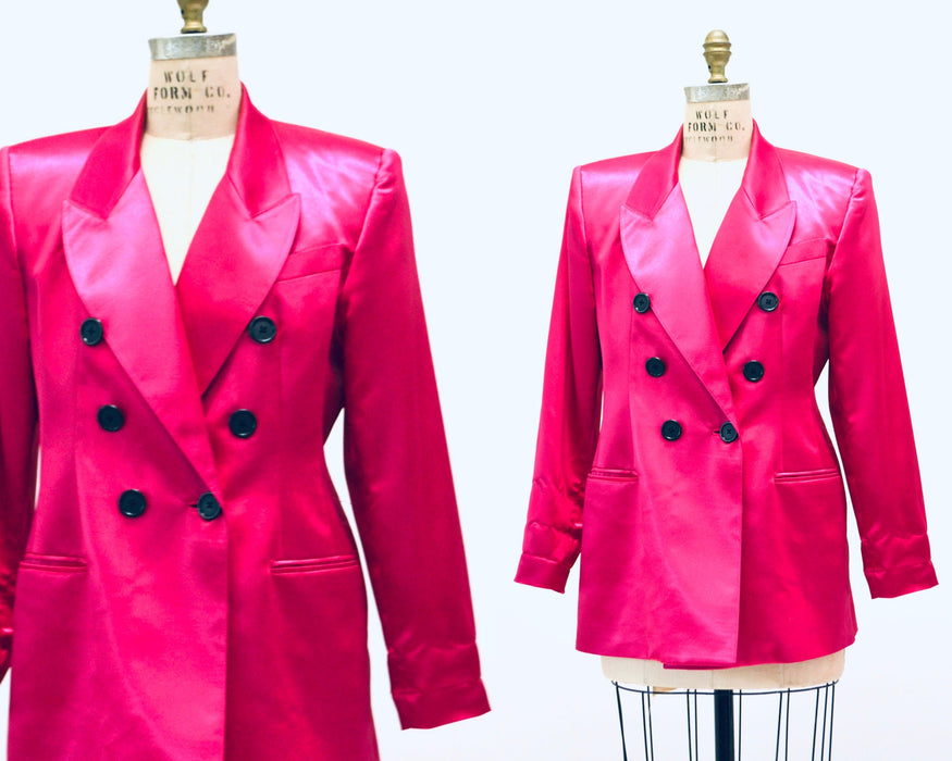 Vintage 80s 90s Bright Pink Fuchsia Satin Suit Jacket Blazer 90s Pink Barbie Power Suit Medium Large// 90s Glam Pink Jacket Blazer Criscione