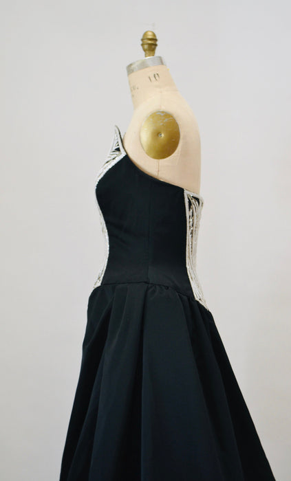 Vintage Bob Mackie Black Evening Ball Gown Small Medium Black Beaded Strapless Evening Gown Dress 90s 00s Dress Beaded Strapless Ball Gown